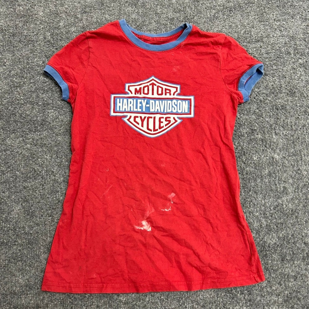 Harley-Davidson T-Shirt Womens Size XS Red Ringer Cotton Logo Graphic Biker Tee